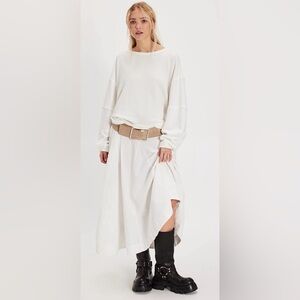 Free People Cream Ribbed Oversized Pullover Sweatshirt NWT Size S